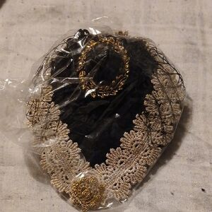 Black and Gold Lace Clip-in Pillbox Hat